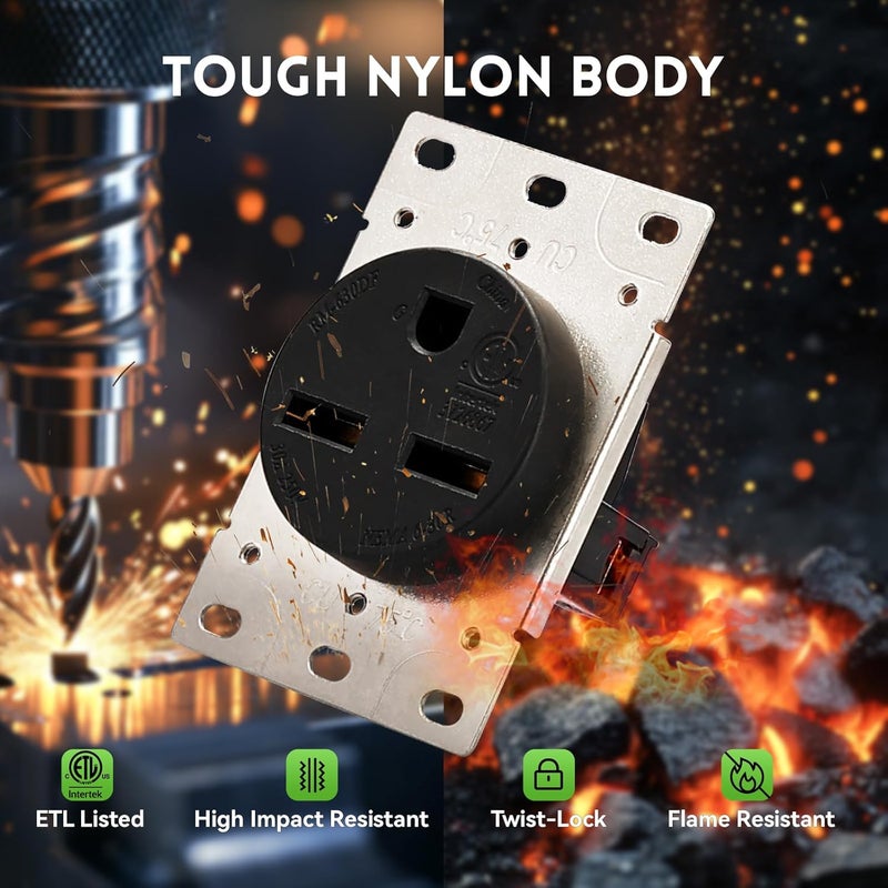PLUGTUL NEMA 6-30R Flush Mounting Receptacle, Straight Blade, Industrial Grade, 30 Amp, 250 Volt, ETL Listed - Image 3
